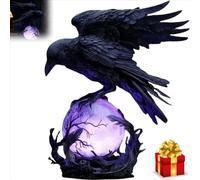 2026 Raven Moonlight Gothic LED Light - Mysterious Ravens Perched on a Glowing Sphere Sculpture Halloween Ravens and Crows for Indoor Gothic Home Decor, Dark Collegiate Style Raven Animal Light.
