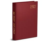 2026 Red A5 Day a Page Diary Hard Backed Desk Diary Productivity A5 Daily Planner For Home School and Office Use - 60 gsm Paper