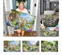 2026 Rug Soft Velvet Rug with Easter Bunny Pattern, Festive Atmosphere, Sweet Decoration, One for a Warm, 40 x 60 cm, B2 (A, 40 x 60 cm)