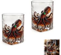 2026 Rum Edition 3D Octopus Glass, Deep Sea Decor Glasses, Nautical Art Collector Display for Premium Display for Wine, Liquor, Soda Glassware, Sea Legend Pirate-Bar Whiskey Wine Glass Gift (2pc)