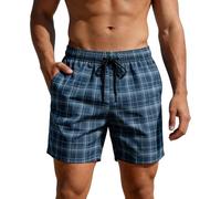 2026 Running Shorts Men Swim Trunks with Checkered Pattern Loose Fit Athletic Board for Beach Surf Pool Volleyball (Navy, XL)