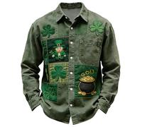 2026 Saint Patrick's Day Printed Original Pattern Button Down Shirt Perfect for Celebrations and Parties, Green, XL