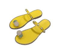 2026 Sandals For Women Flat, Cute Pineapple Clip Toe Flip Flops Boho Casual Flat Slippers Beach Shoes (Yellow, 6)