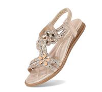 2026 Sandals for Women Glitter Shoes Women's Summer Elegant Flat Rhinestone Girls Comfortable Soft Soles Elastic Band Slingback Wide Beach Sum