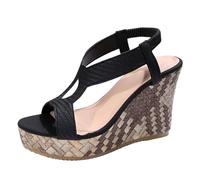 2026 Sandals For Women Women's Big Yards Solid Color Fish Mouth Slope With Thick Bottom Europe And The United States Fashion Platform Beach (Black, 5)