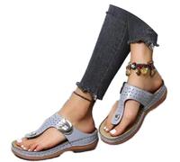 2026 Sandals For Women Women's Platform Flip Flops Slip Summer Casual Thick Sole Round Toe Slide Shoes Daily Wear With Jeans (Grey, 4)