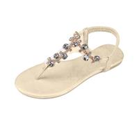 2026 Sandals for Women Women's Summer Korean Version Foot Set Rhinestone Oversized Beach Toe (Beige, 6), Holiday Shoes