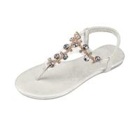 2026 Sandals for Women Women's Summer Korean Version Foot Set Rhinestone Oversized Beach Toe (White, 5.5), Holiday Shoes