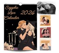 2026 Sapphic Love Calendar, A4 Lesbian Love Calendar 2026 with 12 Retro Girls Loves Art Illustrations, 12-Monthly WLW Couple Planner, Queer Pride Wall Decor, LGBTQ Gift for Lesbian & Sapphic Couples