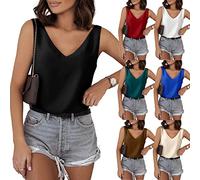 2026 Satin Camisole Tops for Women Silk Camisoles Creamvest Solid Color V Neck Sleeveless Sexyelegant Comfy Tops Summer Basic Vest Shirt S-2XL (4-Black #2, L)