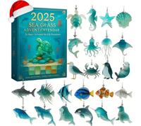 2026 Sea Glass Marine Life Advent Calendar, 24 Ocean-Inspired Holiday Surprises Ornaments, Christmas Tree Decoration, Beach Theme Christmas Countdown for Coastal Home Decor & Sea Lovers (1 Set)