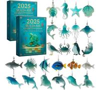 2026 Sea Glass Marine Life Advent Calendar, 24 Ocean-Inspired Holiday Surprises Ornaments, Christmas Tree Decoration, Beach Theme Christmas Countdown for Coastal Home Decor & Sea Lovers (2 Set)