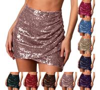 2026 Sequin Skirt for Women Glitter Skirts Sequin Skirt Sexy Mini Skirt Elastic Waist Hip Skirt Glitter Skirt for Night Out Party Carnival New Year's Eve Outfit Women, pink, XS