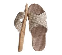 2026 Shoes Women's Pair Retro Colour Blocking Print Beach Outdoor Wear Home Cotton Linen Large Size Non-Slip Four Seasons Sandals Slippers, gold, 6 UK