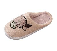 2026 Shoes Women's Pair Winter Cute Cow Pattern Cartoon Large Size Warm Padded Cotton Slippers, khaki, 10 UK