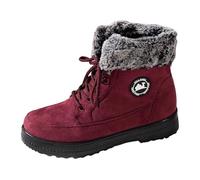 2026 Shoes Women's Winter Snow Boots Warm Fluffy Lace Up Round Toe Flat Calf Length Comfortable Slip On Shoes for Outdoor Walking, red, 8.5 UK