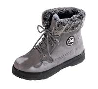 2026 Shoes Women's Winter Snow Boots Warm Fluffy Lace Up Round Toe Flat Calf Length Comfortable Slip On Shoes for Outdoor Walking, gray, 8 UK