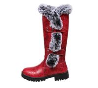 2026 Shoes Women's Winter Tufted Boots with Chunky Platform Sole, High Knee Boots, Thick Sole for Comfort Warmth on Cold Days, red, 8 UK