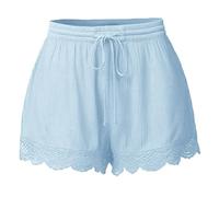 2026 Shorts for Women Casual Elastic Waist Drawstring Yoga Shorts Comfortable Stretch Lace Trim Summer Beach Linen Ruffle Shorts Camp Shorts Men, sky blue, 5XL