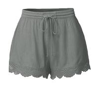 2026 Shorts for Women Casual Elastic Waist Drawstring Yoga Shorts Comfortable Stretch Lace Trim Summer Beach Linen Ruffle Shorts Camp Shorts Men, gray, XL