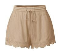 2026 Shorts for Women Casual Elastic Waist Drawstring Yoga Shorts Comfortable Stretch Lace Trim Summer Beach Linen Ruffle Shorts Camp Shorts Men, khaki, 4XL