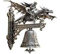 2026 Skull Dragon Rider Bell Wall Decor, Gothic Dragon Wall Bell with 3D Skeleton Rider Sculpture with This Is My Happy Place - Don't F It Up Sign, for Man Cave Gaming，01