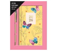 2026 Slim Diary Gift Set with Pen - Yellow Butterfly Hardback Week to View Planner - Slim Wallet Organiser Women Girls Back to School
