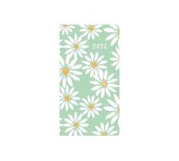 2026 Slim Pocket Diary Week to View - Mint Green Daisy Print Hardcover Wallet Size Planner - Lightweight Compact Portable Organiser Notebook - Student Work Travel Diary Gift