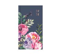 2026 Slim Pocket Diary Week To View - Navy Floral Hardcover Planner - Lightweight Portable Wallet Organiser Handbag School Travel Diary