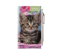 2026 Slim Pocket Diary Week to View & Pen - Cute Cat Kitten Wallet Size Hardcover Planner - Lightweight Compact Portable Organiser Notebook - Student Travel Diary Gift