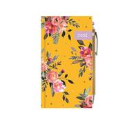 2026 Slim Pocket Diary Week to View & Pen - Mustard Yellow Floral Wallet Size Hardcover Planner - Lightweight Compact Portable Organiser Notebook - Student Travel Diary Gift