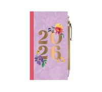 2026 Slim Pocket Diary Week to View & Pen - Purple Floral Gold Detail Wallet Size Hardcover Planner - Lightweight Compact Portable Organiser Notebook - Student Travel Diary Gift