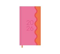 2026 Slim Pocket Diary Week to View - Pink Orange Wave Hardcover Wallet Size Business Planner - Lightweight Compact Portable Organiser Notebook - Student Work Travel Diary Gift