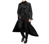 2026 Slim Stylish Trench Coat for Men, Double Breasted, Long Sleeve, Solid, Long Jacket with Belt for Work, Holiday, Men's Long Jacket, black, M