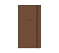 2026 Slim Wallet Diary Week To View - Brown Soft Faux Leather Cover Elastic Closure - 2026 Year Planner Business Lightweight Compact Travel Organiser