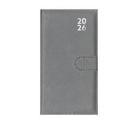 2026 Slim Wallet Diary Week To View - Compact Grey Faux Leather Planner - Lightweight Portable Organiser - Handbag School Travel Diary
