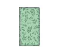 2026 Slim Wallet Diary Week to View - Green Leaf Print Embossed Padded Soft Faux Leather Planner Botanical Design - Casebound Notebook Business & Student Organiser