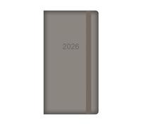 2026 Slim Wallet Diary Week To View - Grey Soft Faux Leather Cover Elastic Closure - 2026 Year Planner Business Lightweight Compact Travel Organiser