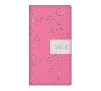 2026 Slim Wallet Diary Week to View - Pink Faux Leather Glitter Flower Embossed Planner - Lightweight Compact Portable Organiser Notebook - Home Office Student Organiser Travel Diary