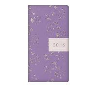 2026 Slim Wallet Diary Week to View - Purple Faux Leather Glitter Flower Embossed Planner - Lightweight Compact Portable Organiser Notebook - Home Office Student Organiser Travel Diary