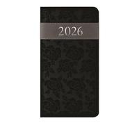 2026 Slim Wallet Pocket Diary Week to View - Black Lace Style Textured Planner - Lightweight Compact Portable Organiser Notebook - Student Organiser Travel Diary