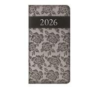 2026 Slim Wallet Pocket Diary Week to View - Grey Lace Style Textured Planner - Lightweight Compact Portable Organiser Notebook - Student Organiser Travel Diary