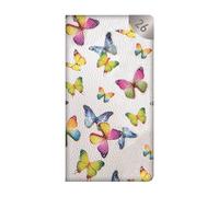 2026 Slim Wallet Pocket Diary Week to View - White Textured Faux Leather Butterfly Design Planner - Lightweight Compact Portable Organiser Notebook - Student Organiser Travel Diary