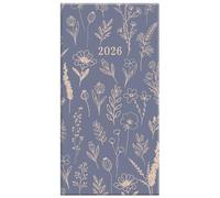 2026 Slim Week to View Diary - Floral Hardback Cover Diaries - Casebound Slimline Planner with Ribbon Marker - Full Year Diary Runs Dec 2025 to Jan 2027 - Quality FSC Paper - 15.7cm x 8.2cm (Grey)