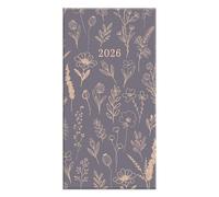 2026 Slim Week to View Diary - Lilac Floral Hardback Pocket Planner Gold Detail - Elegant Weekly Wallet Size Organiser - Work Study Travel Gifting