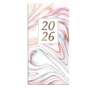 2026 Slim Week to View Diary - White Marble Design Hardcover Pocket Planner - Stylish Pastel Weekly Organiser - Work Study Travel Gifting