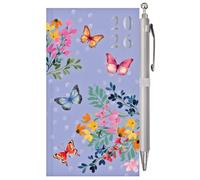 2026 Slim Week to View Diary with Pen - Hardback Casebound Slimline Planner with Ribbon Marker & Pen Loop - Full Year Diary Runs Dec 2025 to Jan 2027 - L16cm x W8.7cm (Purple Butterflies)