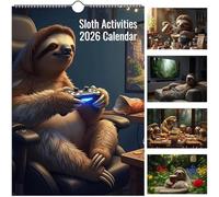 2026 Sloth Calendar - Daily Activities, The Ultimate Expert in Slow Living, Featuring Adorable Sloths Drinking Coffee, Playing Games, Cooking, and Relaxing (1Pc)