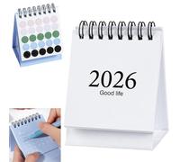 2026 Small Desktop Calendar, Mini Flip Academic Planner with Metal Ring for Home Office School, Compact UK Design (White)