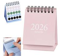 2026 Small Desktop Calendar, Mini Flip Academic Planner with Metal Ring for Home Office School, Compact UK Design (Pink)